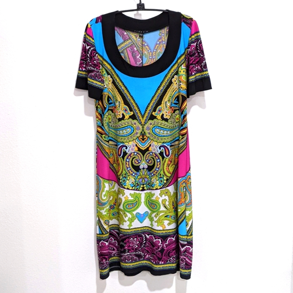 Tiana B. Paisley Stretchy Dress Black Blue Green Pink